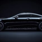 luxury black car in photo on black background. generative AI